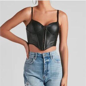 Windsor Bold Moment Faux Leather Corset Top, Black XS NWT